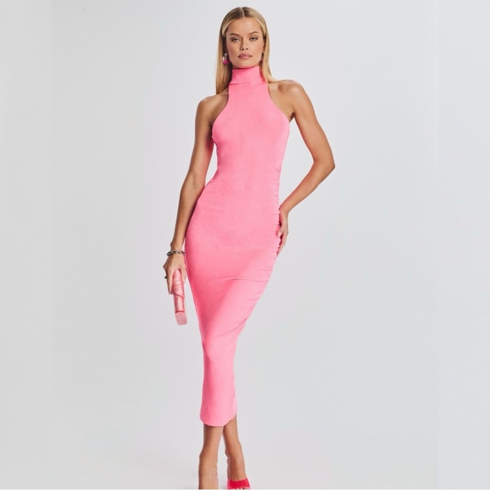 retrofete SER.O.YA Delta Midi Turtleneck dress Size Small in NEON PINK